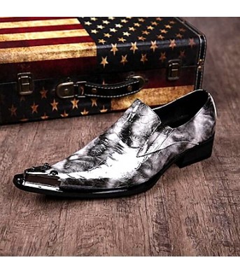 New Style Pure Manual Black Water Wave Wedding / Night Club & Party Cowhide Leather Loafers  